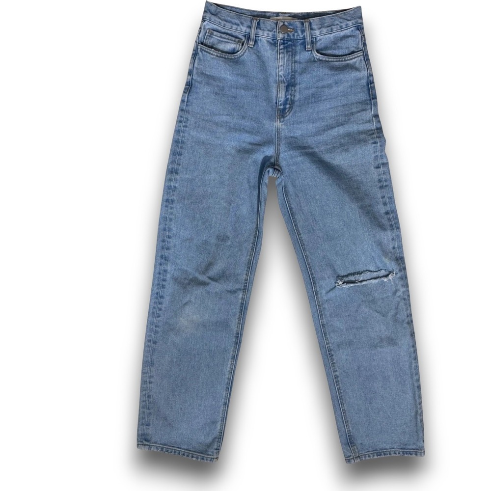 Oak + Fort Womens 26 High Waisted Distressed Denim Jeans Light Wash Straight Leg